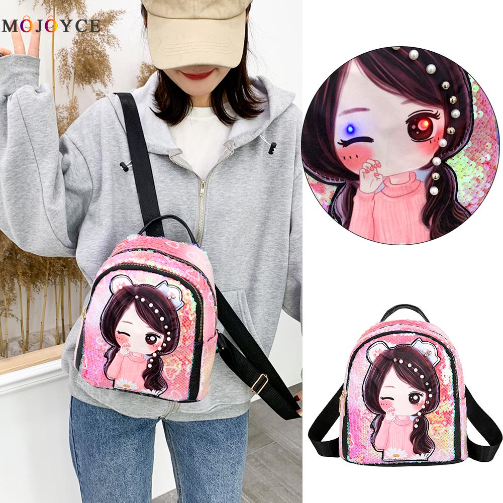 SchöNe Pailletten Frauen Mädchen Rucksack Karikatur Puppe Licht Schulter Schule Taschen