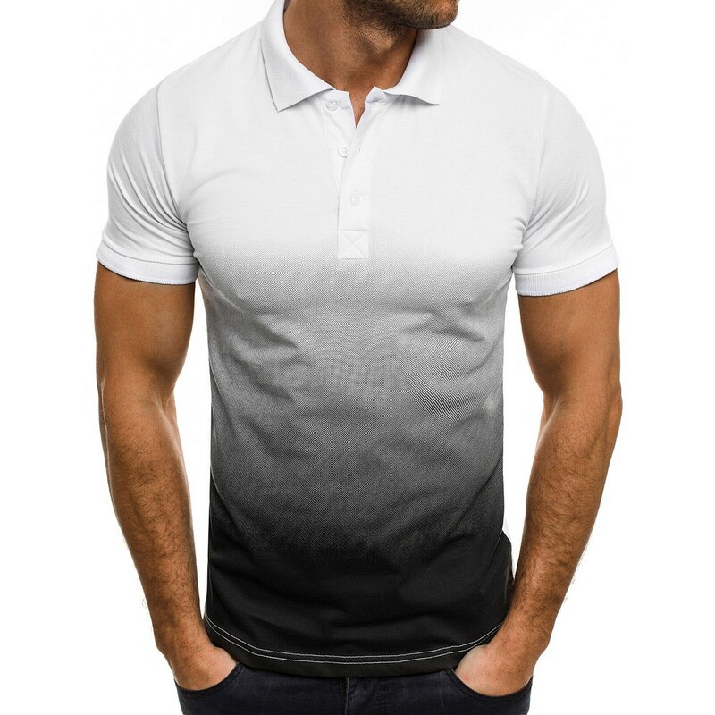 Hommes été Polo de coton à manches courtes polos mâle dégradé dessus respirants t-shirts Streetwear: black-white / Asian Size XL
