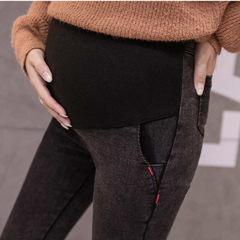 968#  vaskede super stretch denim gravidbukser efterår forår skinny pencil jeans til gravide gravide mavebukser: Sort / Xxl