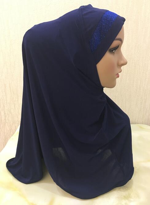 H063a dorosłych lub duże dziewczynki brokat modlić hidżab muzułmańska chusta islamska chustka kapelusz amira ciągnąć na headwrap: navy blue