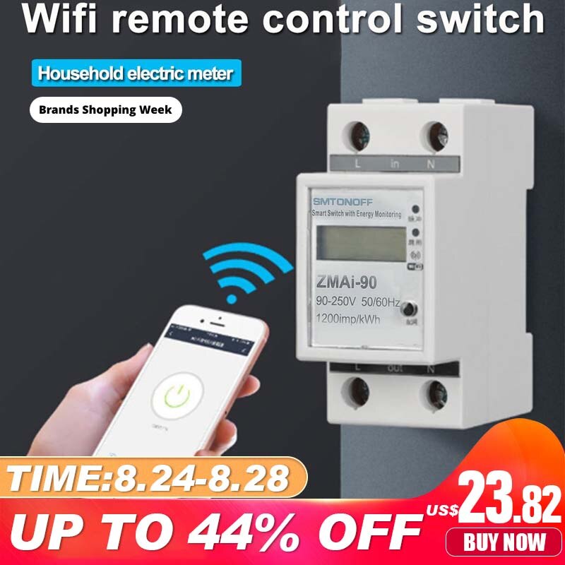 220v enfaset wifi smart energimåler strømforbruk kwh meter wattmeter wifi fjernkontroll bryter kontrollmonitor