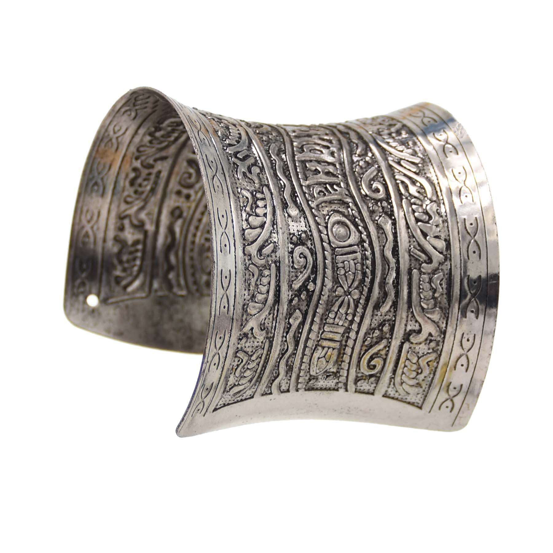 Gypsy Bohemian Vintage Open Cuff Bracelet For Women Men Antique Gold Wide Arm Bangle Turkey Afghan Wedding Jewelry Accessories