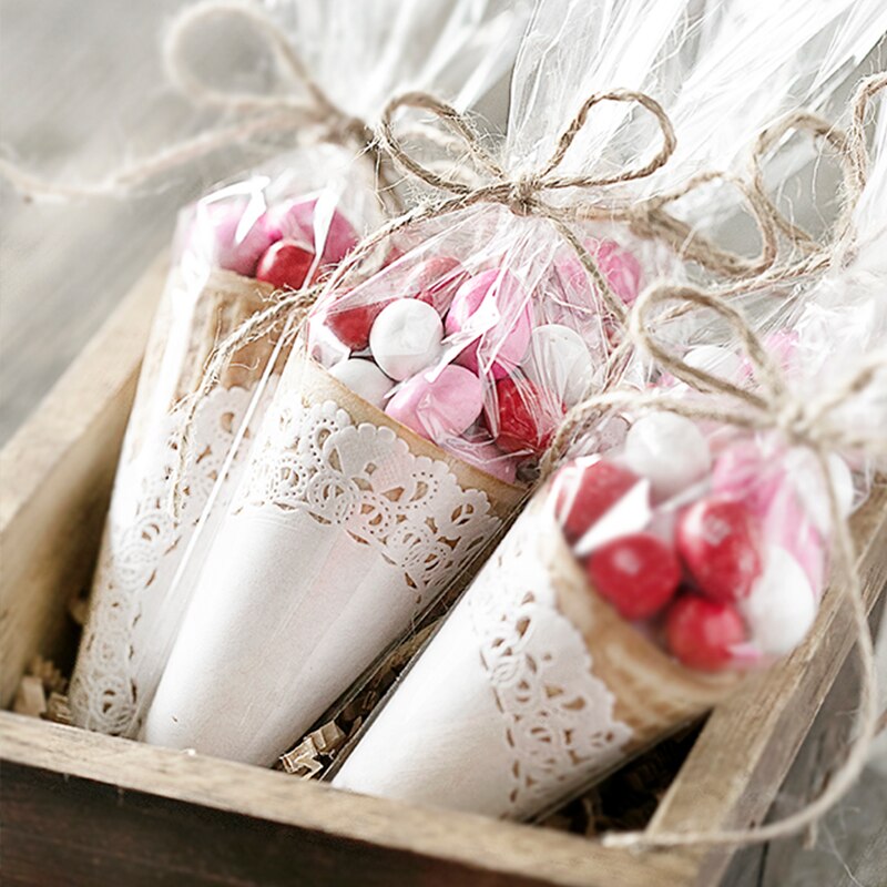 50pcs/Lot Party Cone Bags Clear Cone Plastic Candy Biscuit Bags DIY Candy Bag Wedding Favors Food Storage Organizer