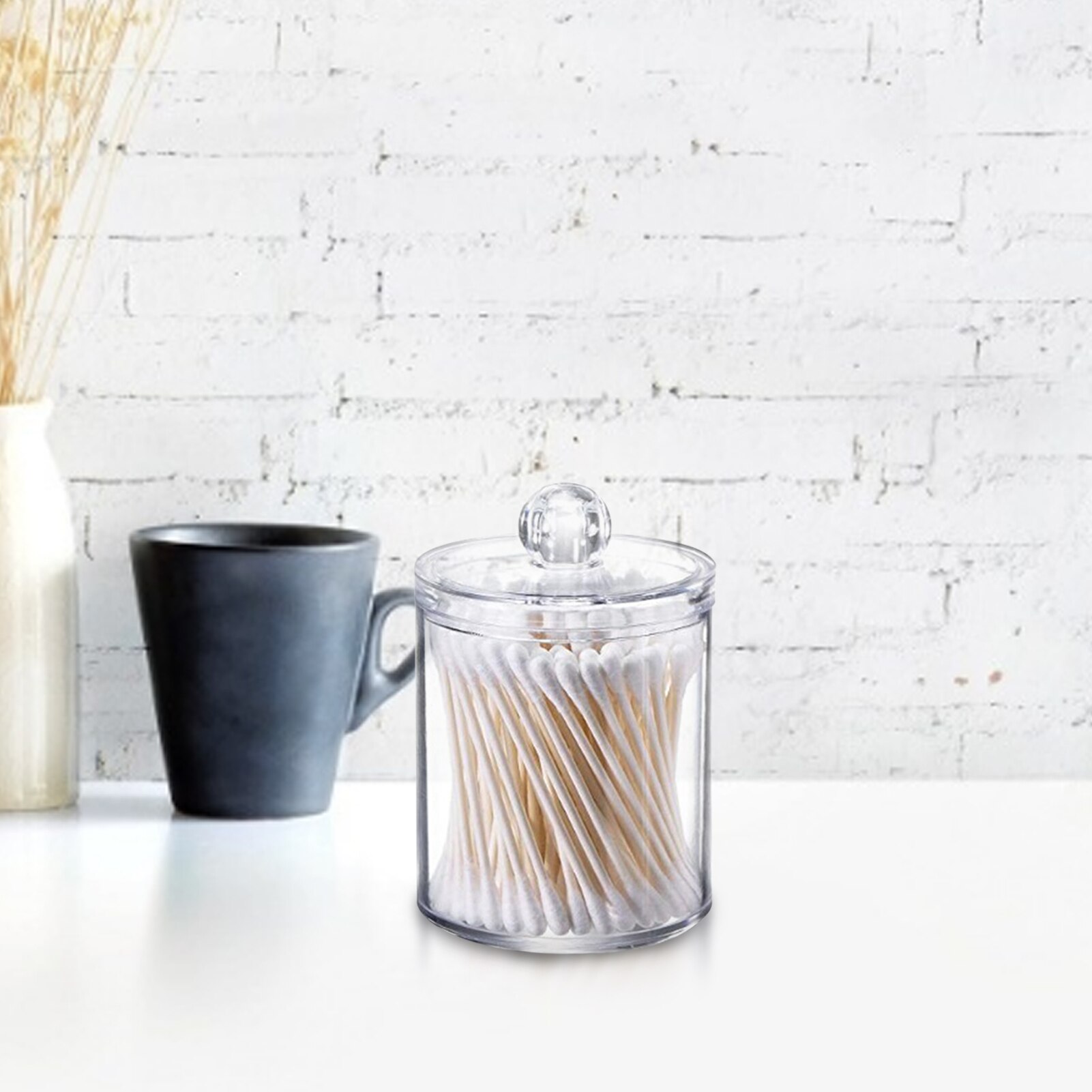 10oz Transparent Storage Jar Cotton Swab Cotton Ball Plastic Medicine Jar 2PC Acrylic Storage Box Bathroom Dispenser Accessories