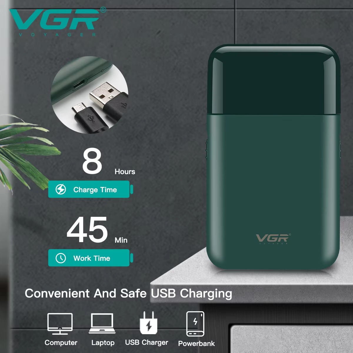 VGR Scheerapparaat Professioneel Baard Trimmer Oplaadbaar Scheermessen Reciprocating Folie Scheerapparaat Draagbaar Mini Dubbel Blad Scheerapparaat Mannen V-390