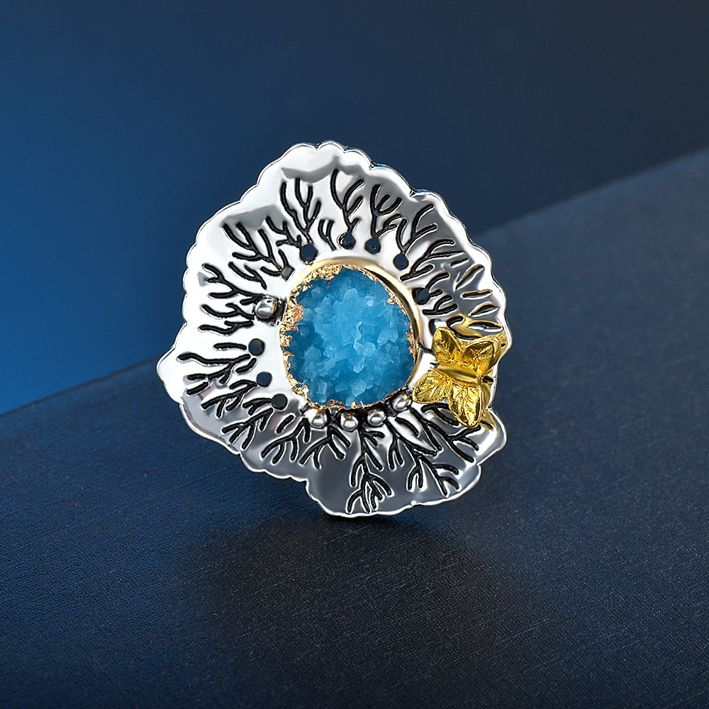 Neue Vintage Böhmischen Aussage Schmuck Rot Blau Kristall Große Blume Schmetterling Ringe für Frauen Engagement Hochzeit Party Ringe