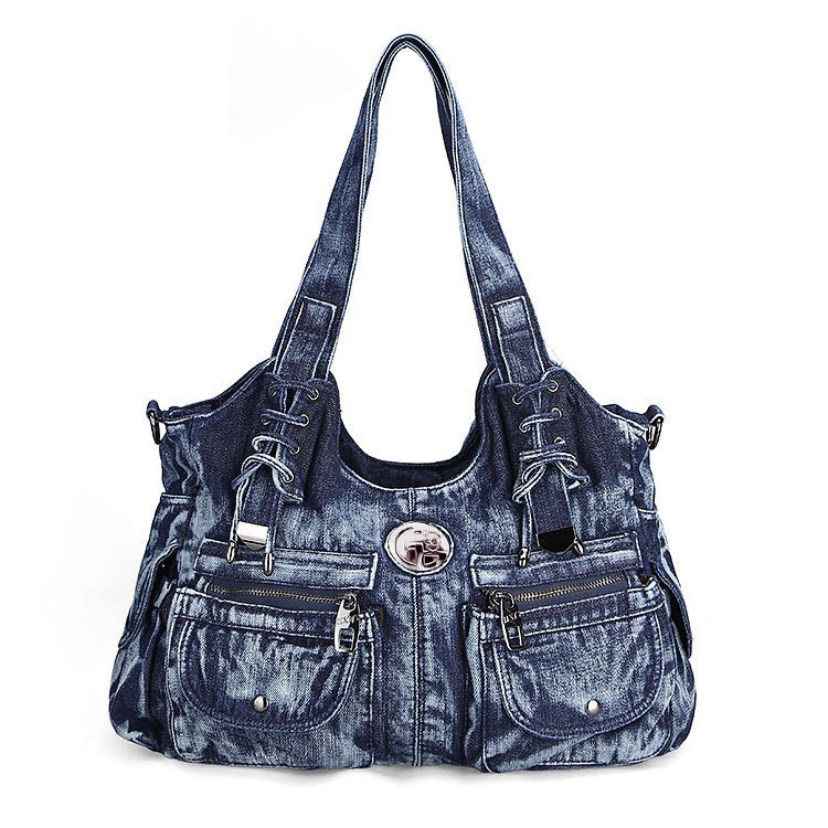 wilden frauen tasche Jahrgang lässig Denim handtasche Dame große kapazität Jeans tote weben schulter messenge beutel l4-2937: Blau