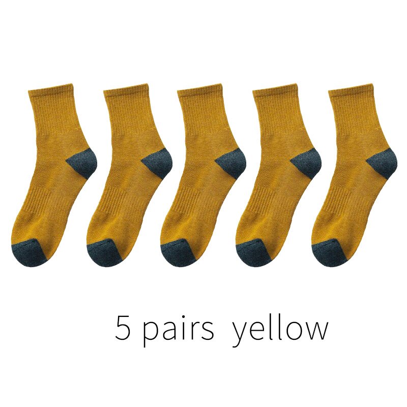5 paar japanse katoenen herensokken dikke badstof lange sokken heren zakelijke herfst winter warme sokken calcetines meias: 5 paar geel