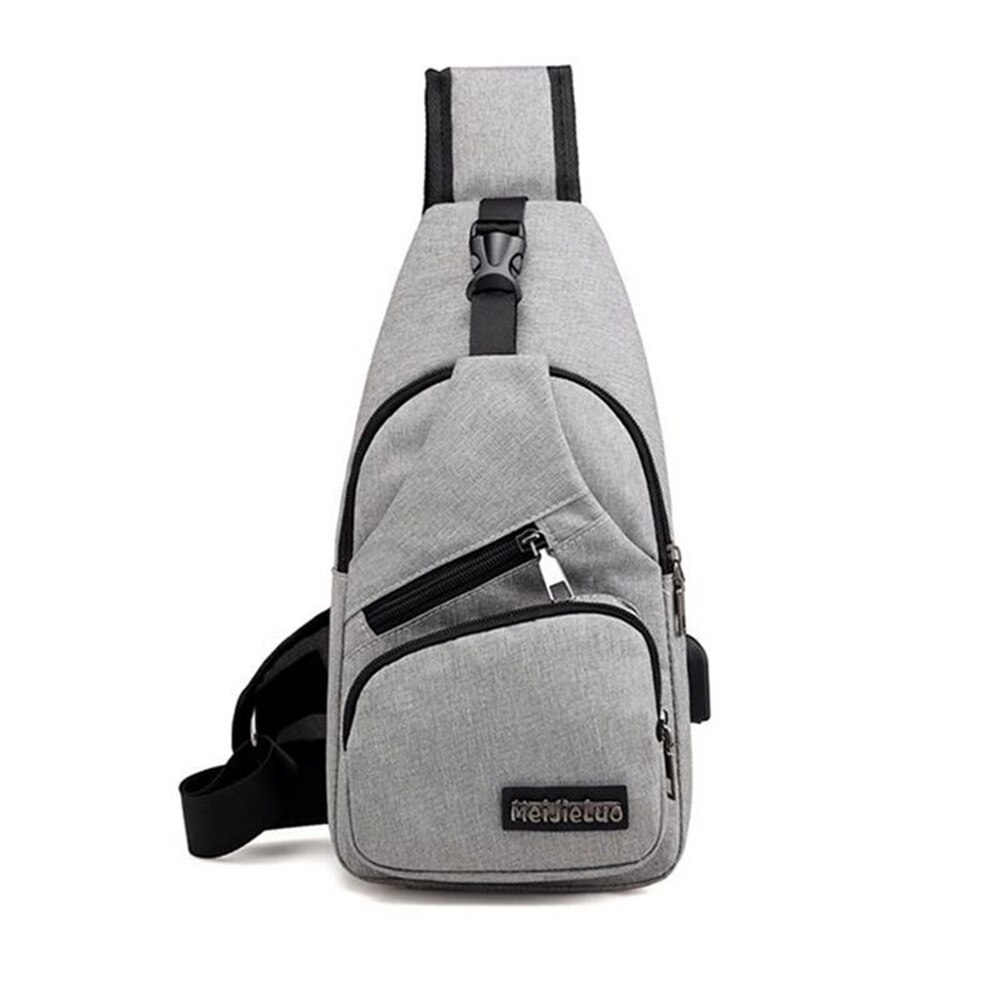 Fitness taske afslappet mænd bryst taske usb opladning stor kapacitet justerbar udendørs crossbody taske: Grå