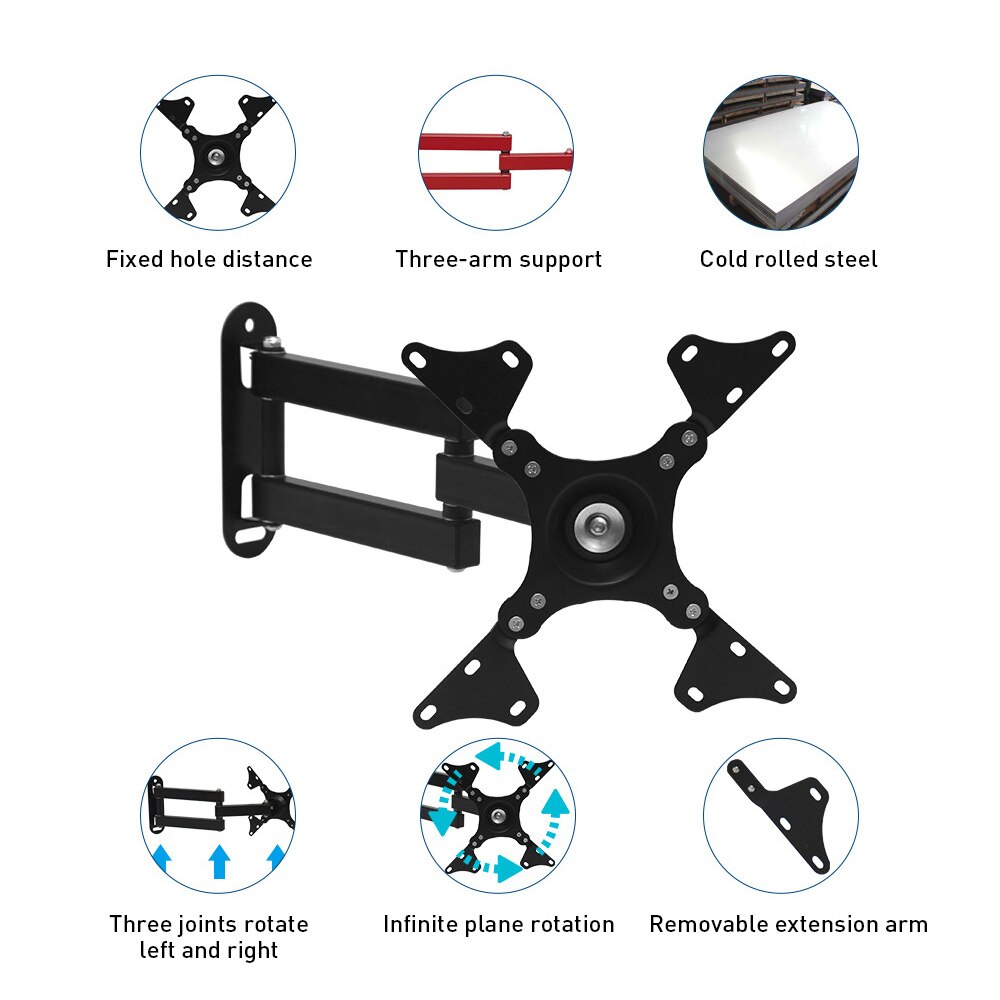 TV Wall Mount Bracket Extension Arm Tilt Swivel 360 Degree Rotated LCD Monitor Holder Rack Stand For 14inch to 32inch 10KG TV