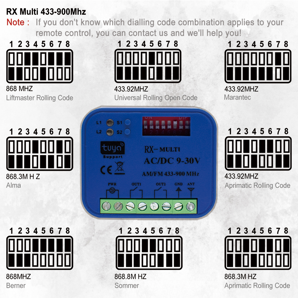Tuya WiFi RX MULTI 868MHZ Remote Control SOMMER 4020 4026 TX03-868-2/4 868MHZ For Sommer 4031 4011 Garage Door Receiver 8122