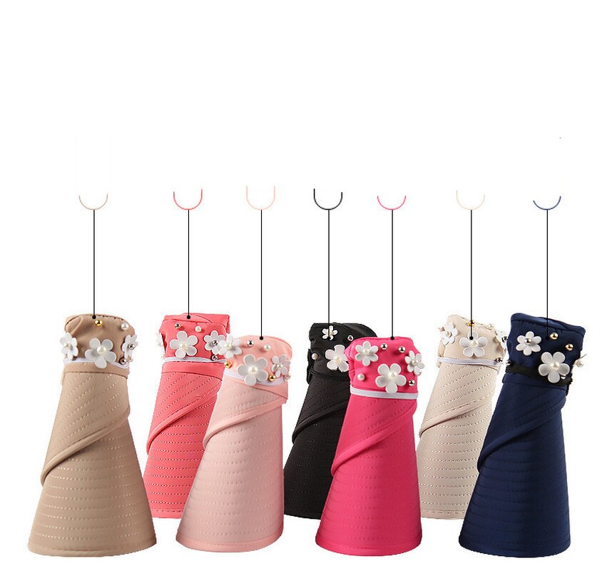 simple women summer beach Sun Hats pearl packable sun visor hat with big heads wide brim UV protection female cap