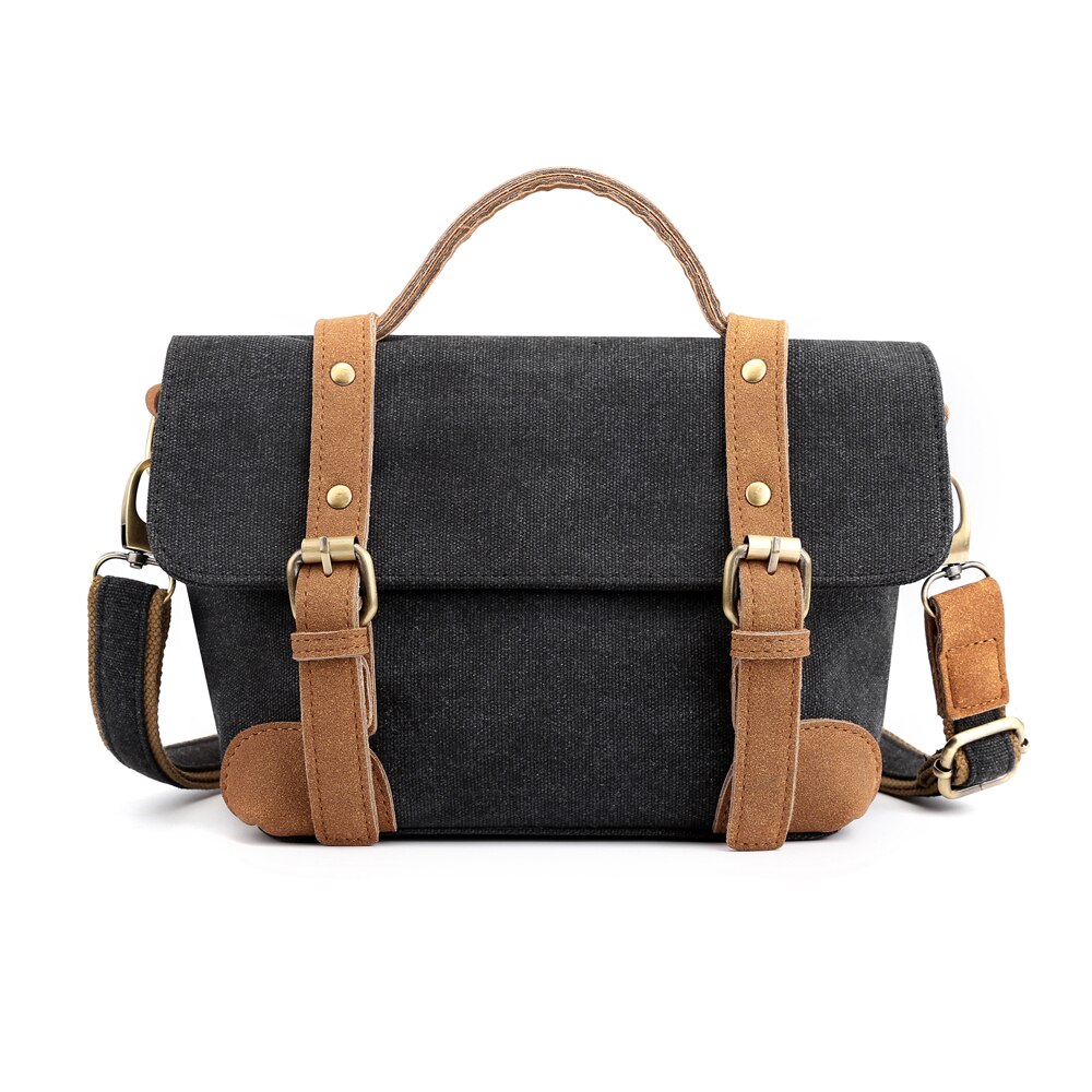 Solid lerret dameskulderveske myk hasp slitesterk crossbody allsidige vesker og vesker med flere lommer: Svart