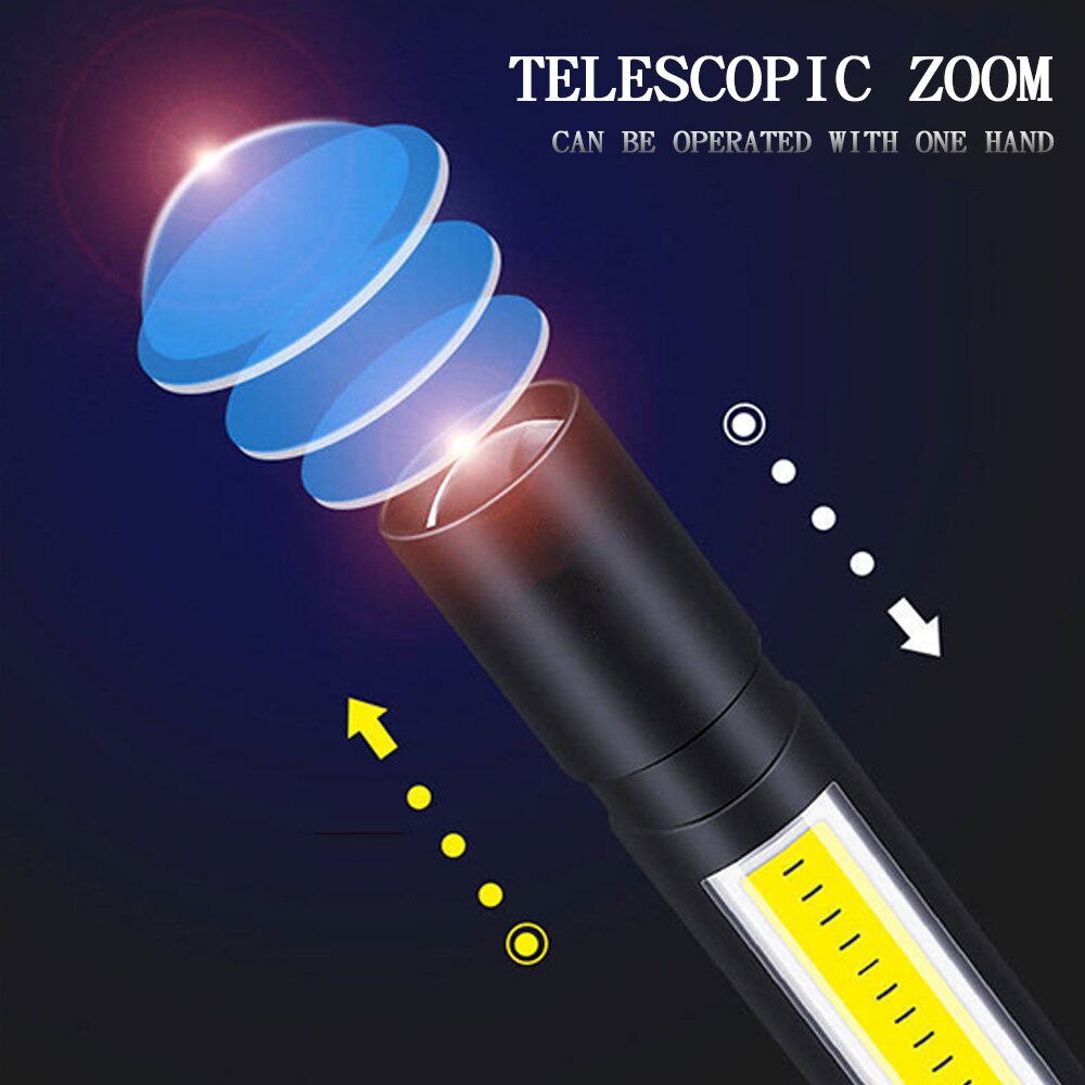 ZHIYU USB Rechargable Mini LED Flashlight 3 Lighting Modes Waterproof Torch Telescopic Zoom Stylish Portable Suit Night Lighting