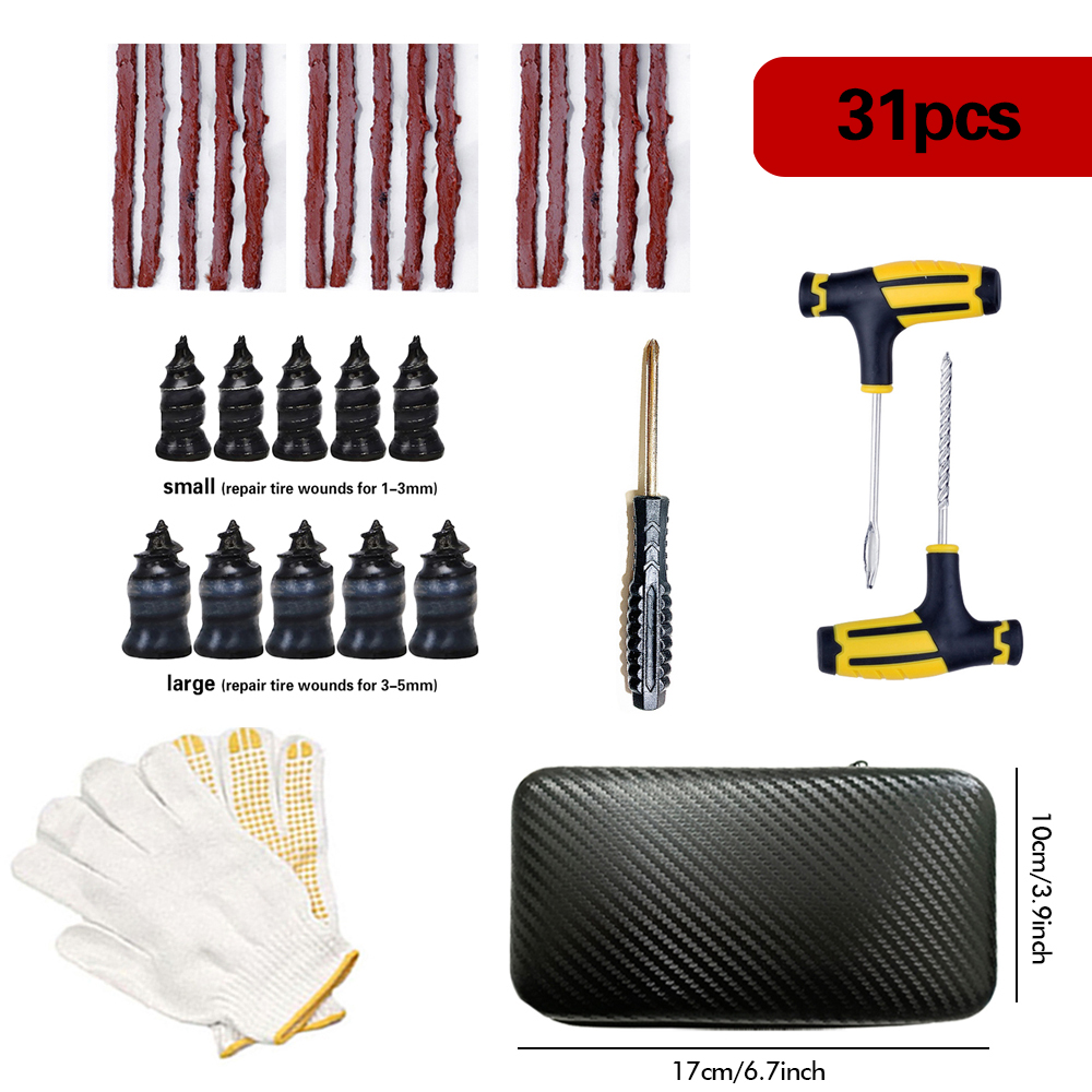 Kit de reparación de neumáticos de coche, herramientas de enchufe de punción, punción de neumáticos de motocicleta, tiras de neumáticos de coche de emergencia, Kit de herramientas de reparación de pegamento, accesorios para coche: Rojo