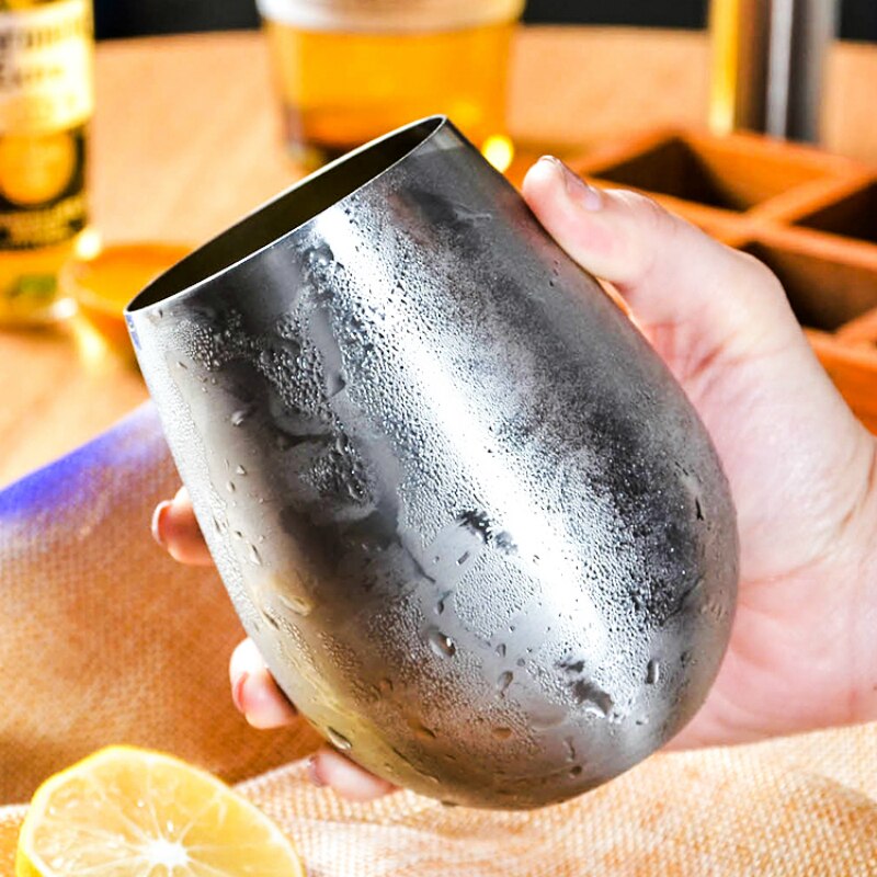 Kreative Edelstahl Cocktail Glas Whisky Bier Becher Dicken Ei Geformt Breiten Mund Tasse Bar Club Haushalts Restaurant Wasser Tasse