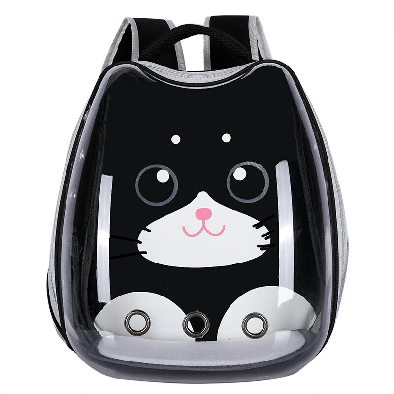 Cat Bag Breathable Portable Pet Carry Backpack Cat and Dog Outdoor Travel Backpack Transparent Cute Ear Pet Backpack Cat Bag: Cool Black / Cat within 6.5kg
