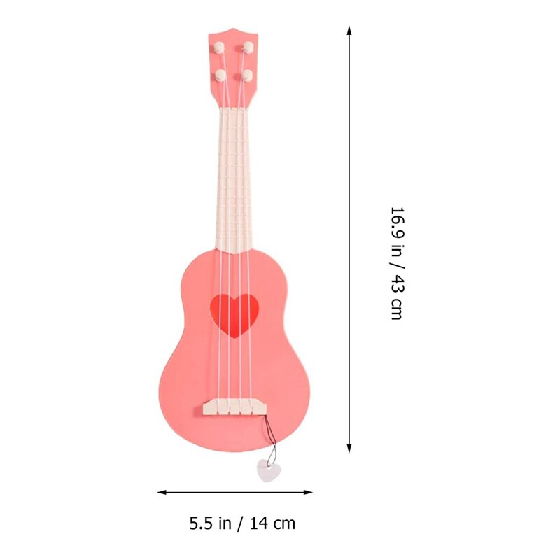 -minigitarr ukulele leksak musikinstrument lärande gitarr leksaker för barn kan locka barns uppmärksamhet (rosa)
