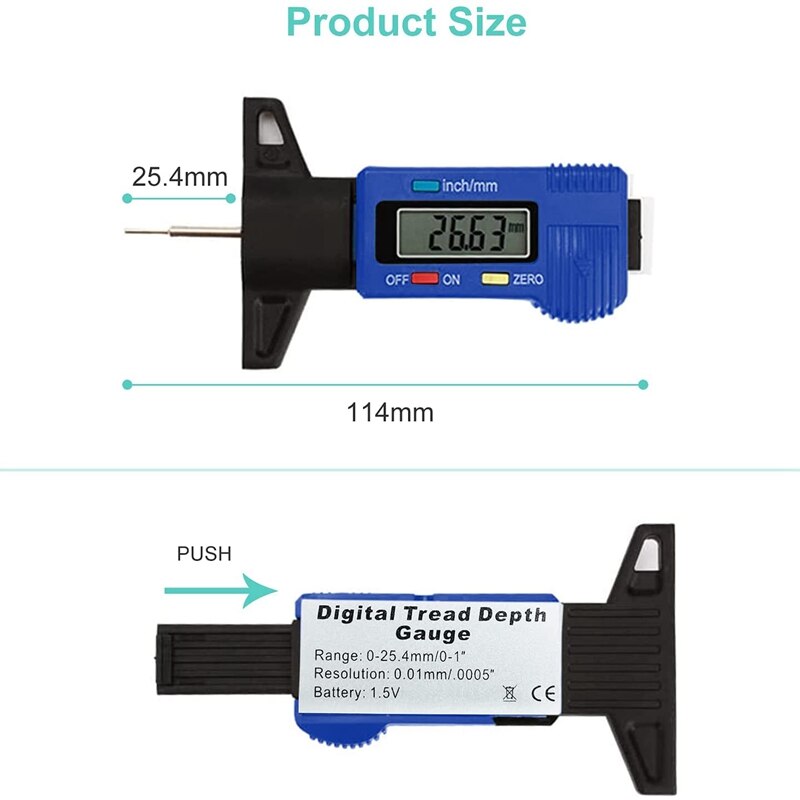Tire Tread Depth Gauge Tire Tread Gauge Auto Tread Gauge Digital Depth Gauge LCD Display 0-25.4 Mm For Cars, Trucks