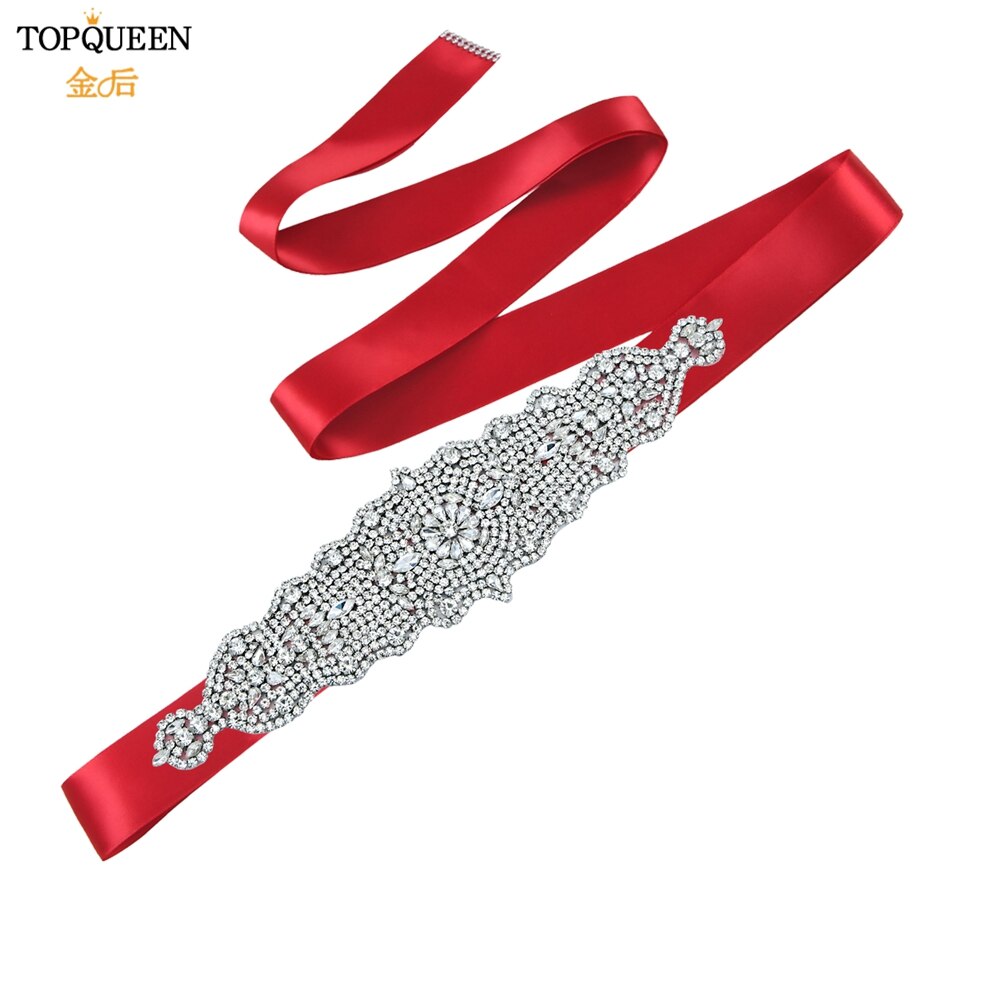 TOPQUEEN S233 Luxus Strass Gürtel Braut Kleid Schärpe Hochzeit Zubehör Frauen Marokkanischen Kaftan Band Bund Applikationen: Wein rot Schleife