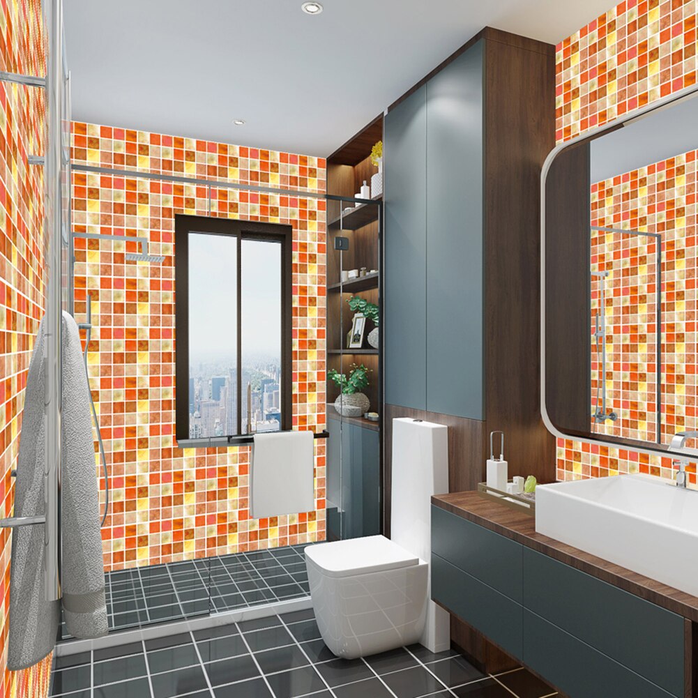 Diy køkken badeværelse hjem fliser klistermærke 10 stk / sæt vintage mosaik væg fliser klistermærke vandtæt selvklæbende gulvoverføringsbilleder
