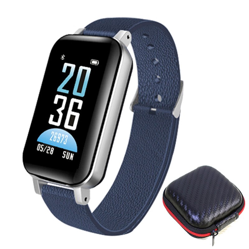 T89 TWS Bluetooth Earphone Smart Watch Touch control Smart Watch IP67 Support Siri BT Call music Fitness Bracelet Smart Band: Box blue