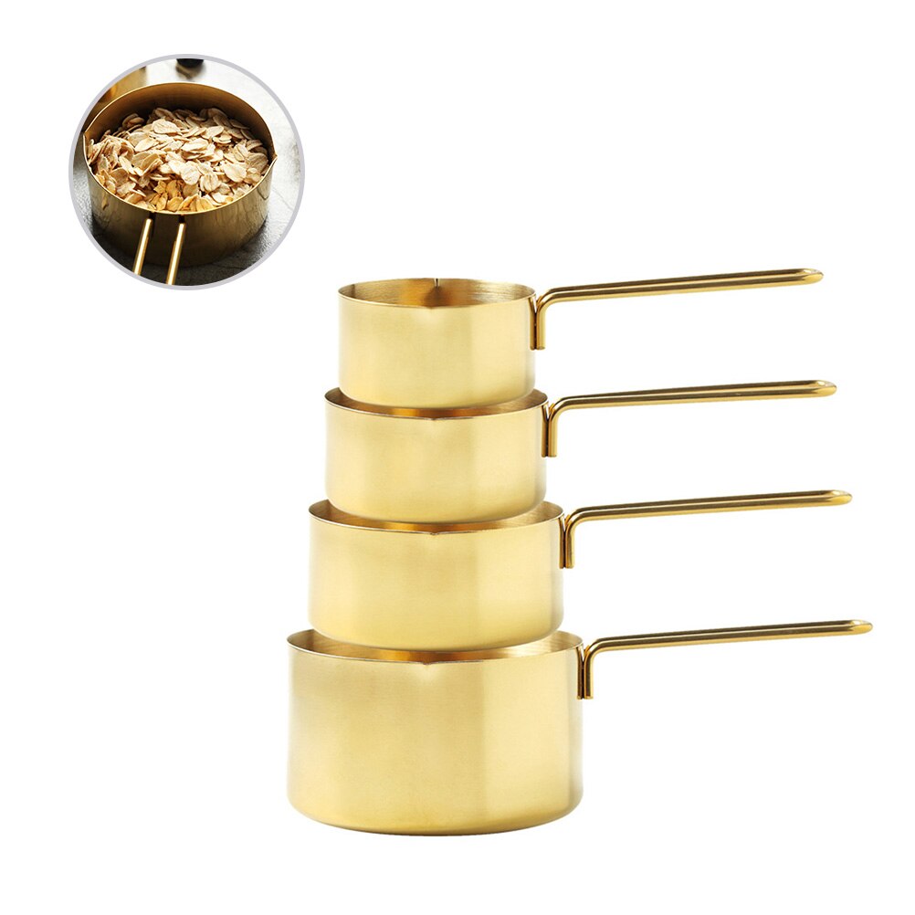 4 Pcs Measuring Cups Engraved Measurements Golden Stainless Steel Ingredients Teaspoons for Cooking