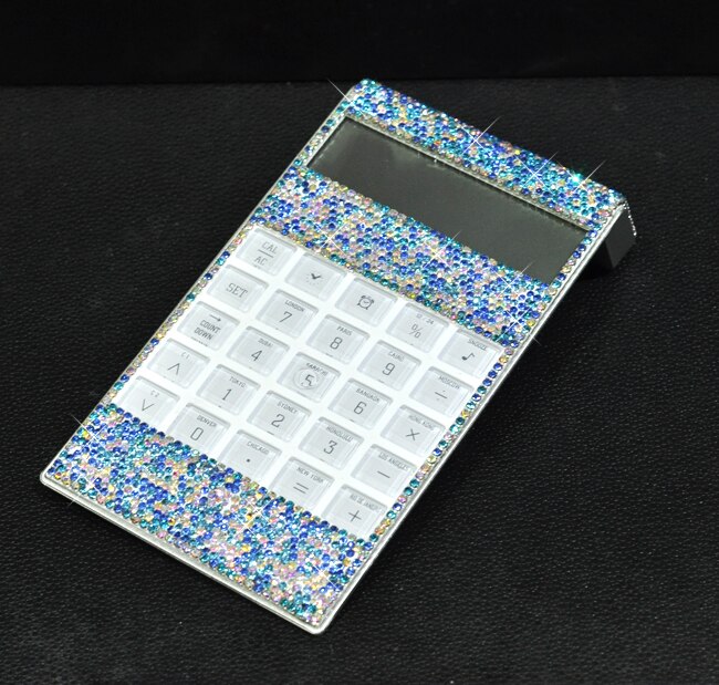 Ultra-tynd indlagt diamant kontor elektronisk lommeregner stemme multifunktion skinnende desktop bærbar skærm bærbar: Dyb blå