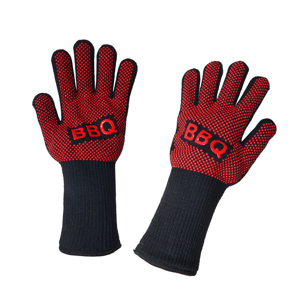 1 par bagewere ovnhandsker handsker bbq silicium handsker høj temperatur anti-skoldning 500/800 graders isolering grill mikroovn: Rød bbq