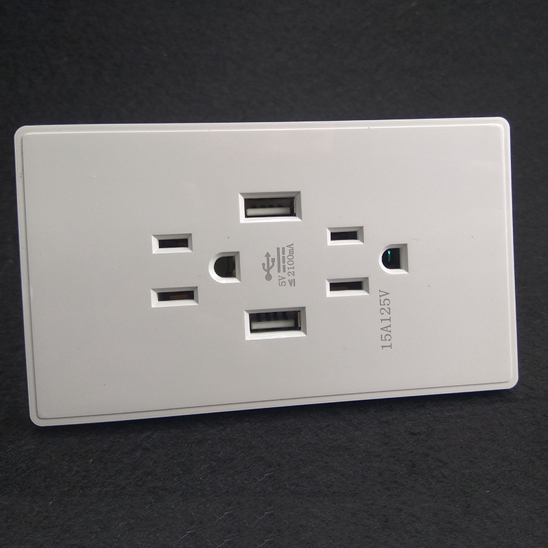 American Standard Wall Power Socket Outlet with 2Usb Ports for Phone Charging Ac 110-250V 15A Double Us Plug Household