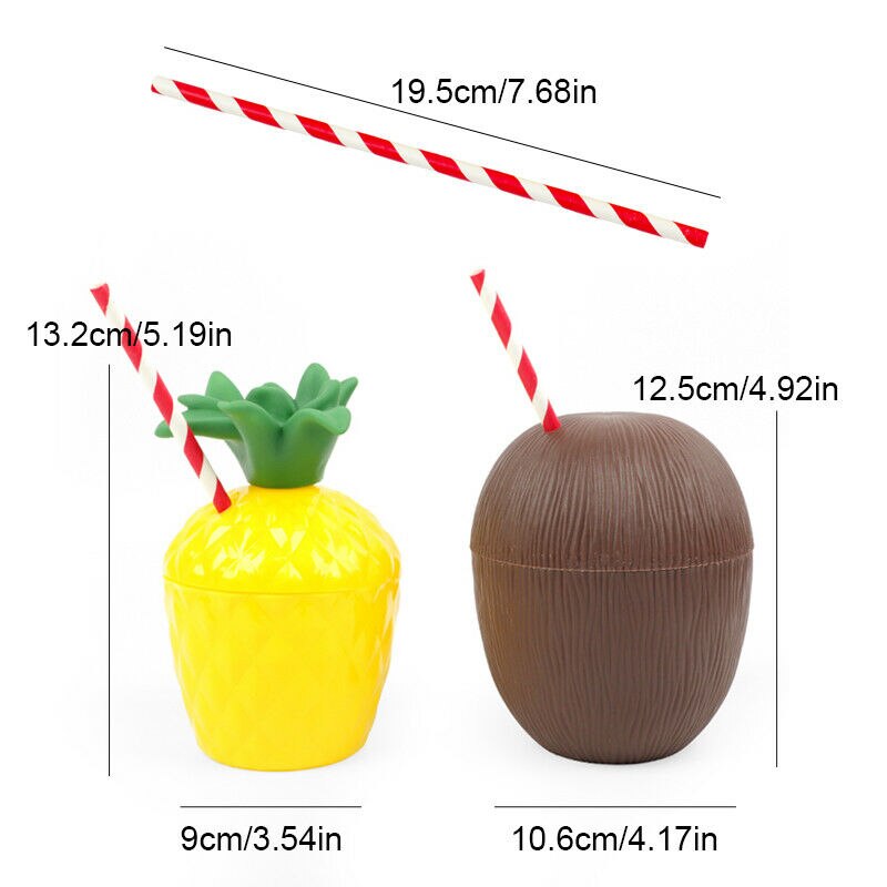 Vasos de plástico reutilizables para bebida, vasos de piña y coco para Tropical hawaiana, decoraciones de cumpleaños y boda, 1 ud.