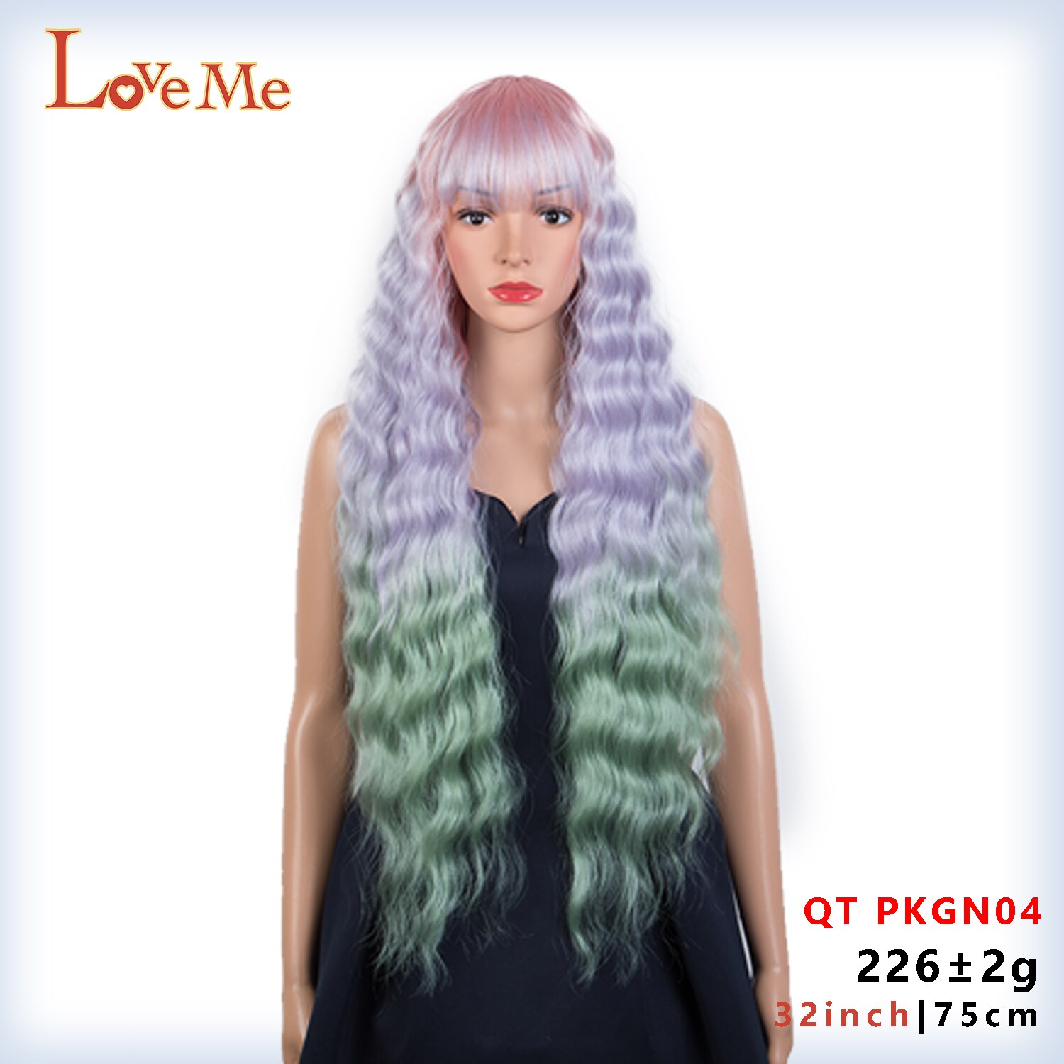 Love Me Lange Diepe Golf Synthetische Pruik Met Pony Ombre Blonde Regenboog Gekleurde Cosplay Pruiken Voor Zwarte Vrouwen Hittebestendige fibre: QT PKGN04