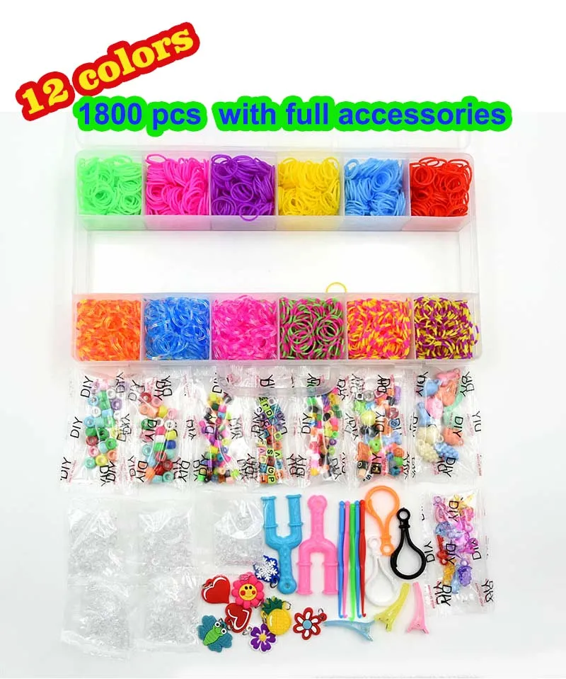 Ensemble de bandes de métier à tisser en caoutchouc pour enfants, bracelet en silicone, bande de tissage élastique, artisanat d'art pour enfants, kit de boîte de rangement de jouets, bricolage: Black