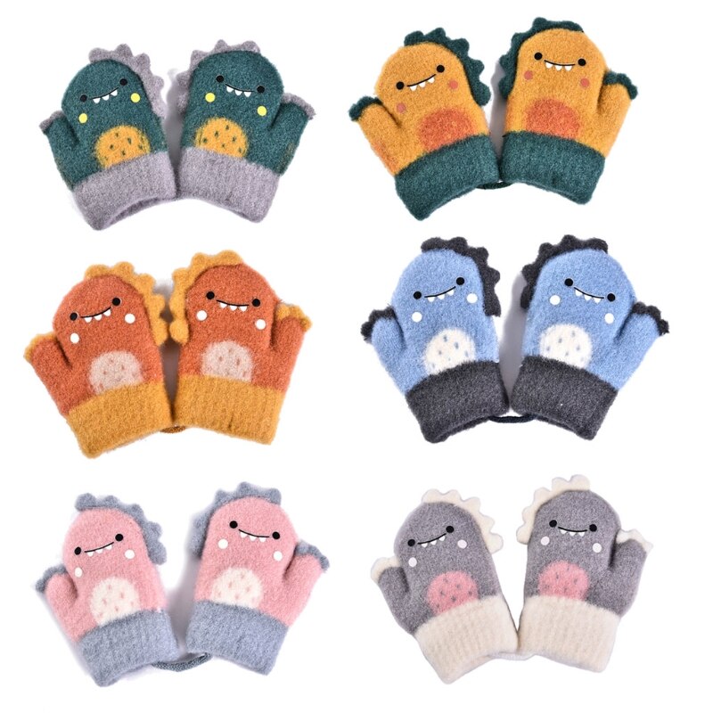 Manoplas de piel de conejo para niños, mitones de punto gruesos y cálidos para bebés de 1 a 3 años, guante de invierno con cuello colgante, guantes suaves para bebés