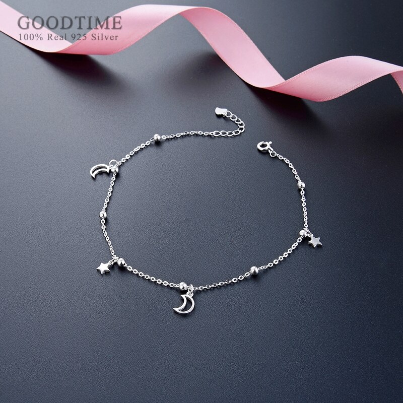 Mode Vrouwen Enkelband Echt 925 Sterling Zilveren Ster En Maan Zirkoon Kralen Enkelbandje Voet Accessoires Dress Up Voor Meisje Jurk up