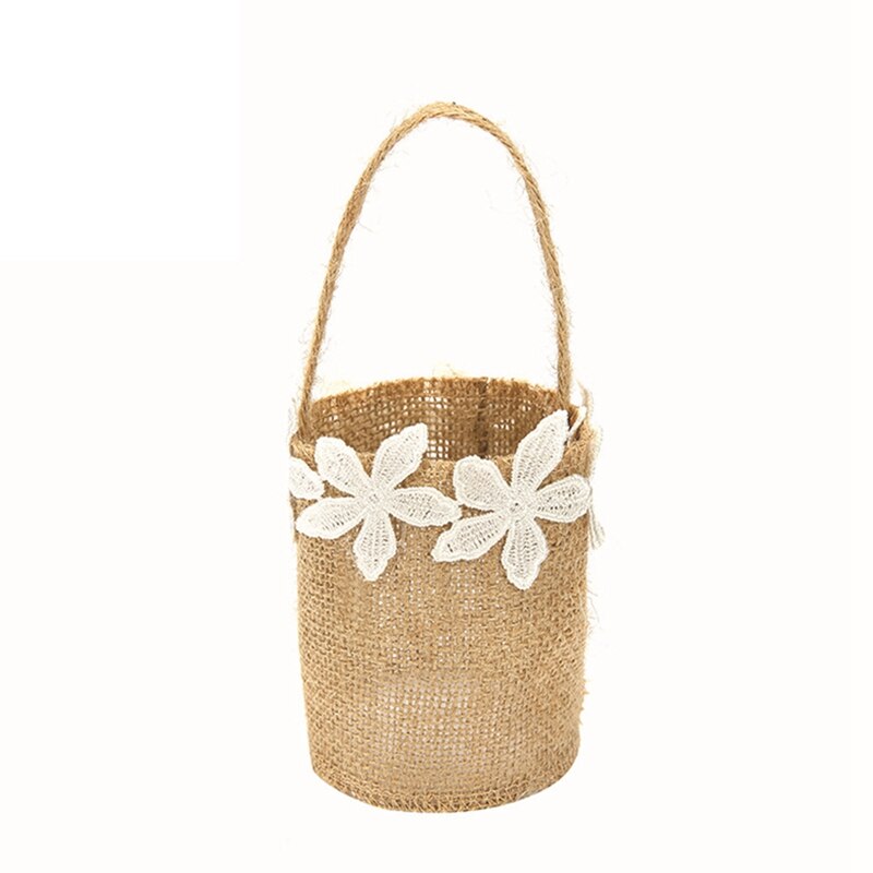 Ślub koronkowy jutowy kwiat kosz lniany uchwyt Vintage rustykalny ślub ceremonia dekoracja stołu Baby Shower Party cukierki prezent torba: Mięta zielona