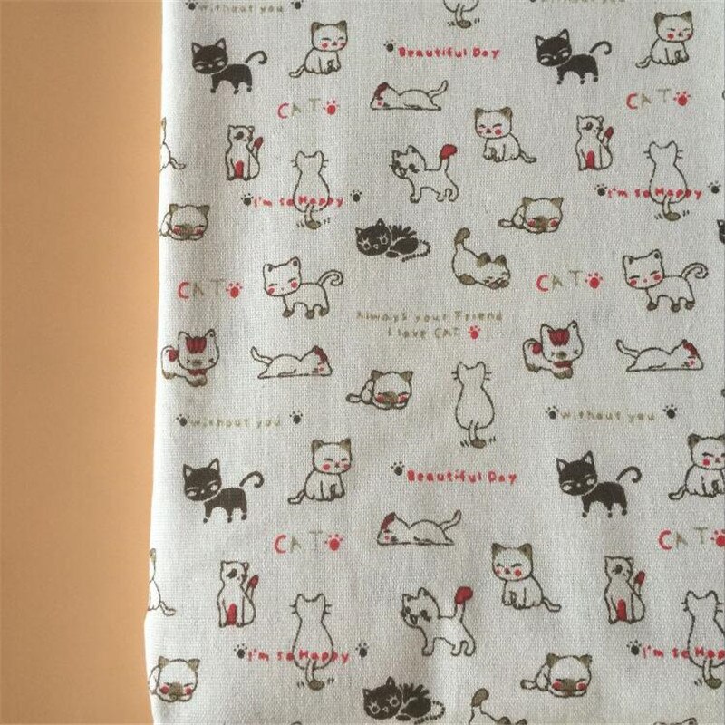 Cat Printed Canvas Fabric Cotton Linen Patchwork Fabric DIY Sewing Quilting Material Manual Sewing Linen Cotton Material Crafts