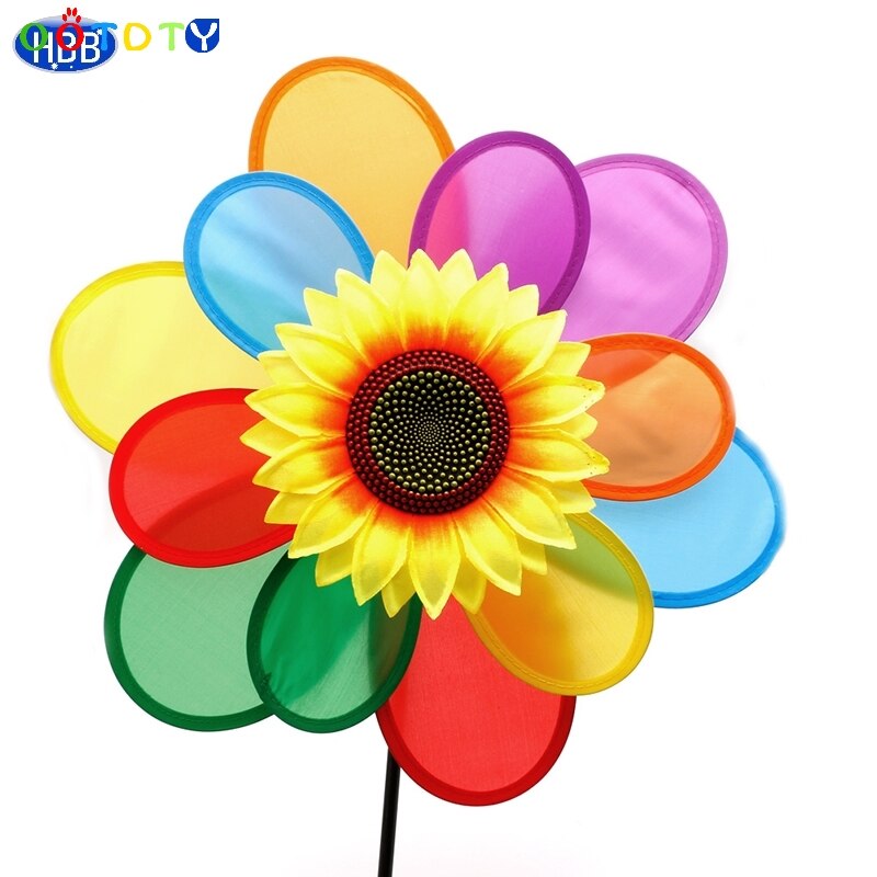 Kids Zonnebloem Regenboog Windmolen Wind Spinner Draaimolen Wiel Thuis Yard Decoratie -Twfi