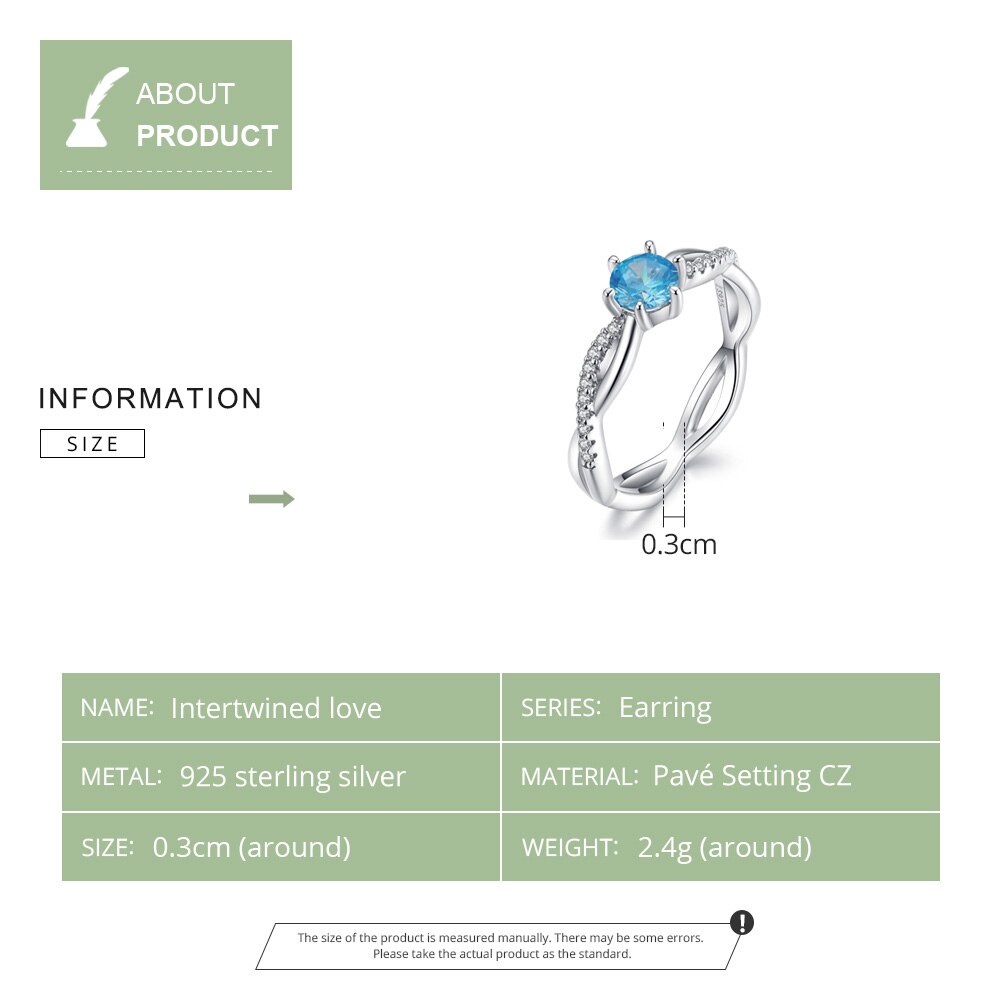 WOSTU 925 Sterling Silber Verflochten Liebe Hochzeit Ring Blau Zirkon Kristall Stapelbar Finger Für Frauen Schmuck CQR547