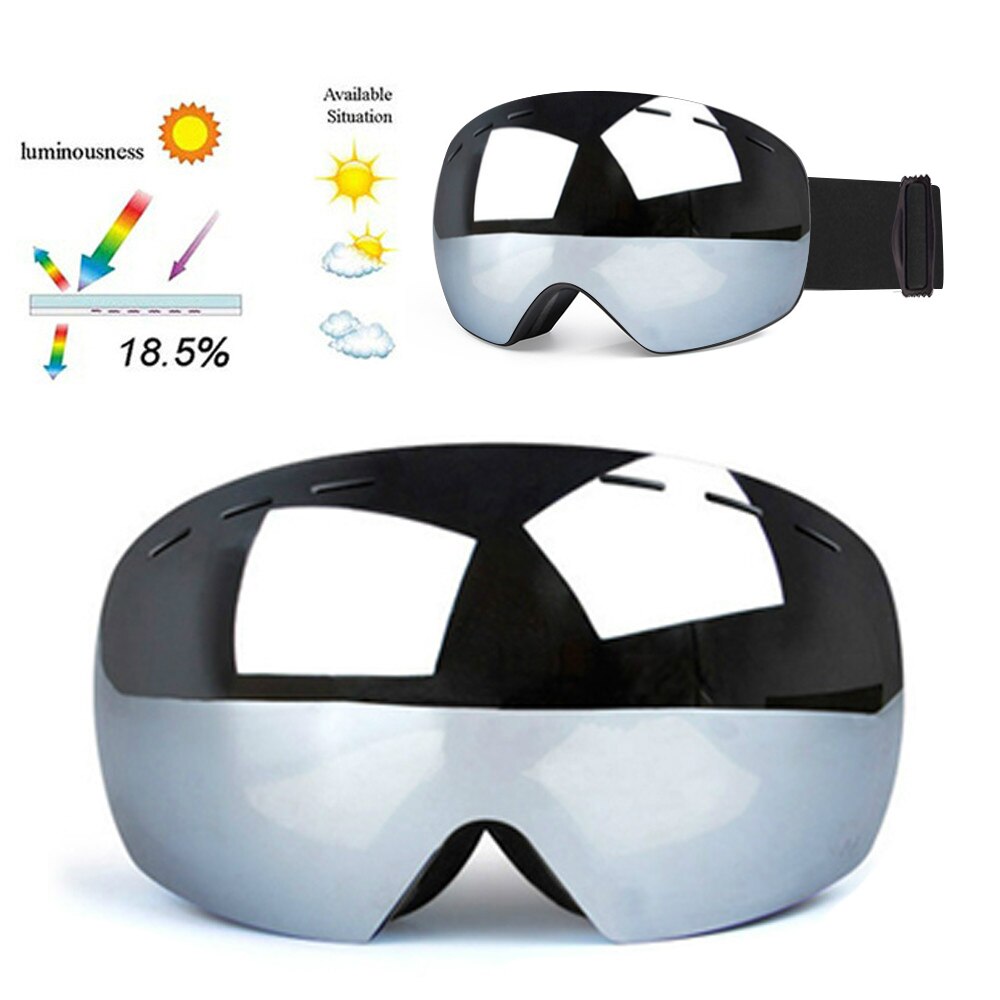 Skibriller uv400 sfæriske dobbeltlag anti-tåge beskyttelse holder varme store linser sne glasessnogbræt sne beskyttelsesbriller: Sølv
