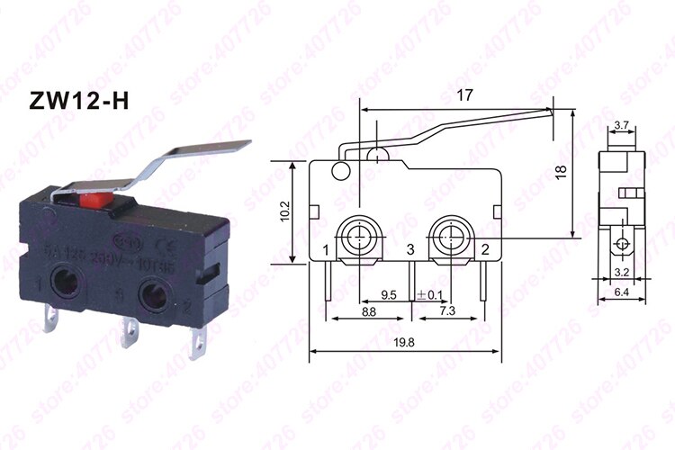 Micro interrupteur 10mm x 20mm 5 pièces/lot | 3 broches/2 broches 5A 250VAC série ZW12, interrupteur Tact allumé: ZW12-H
