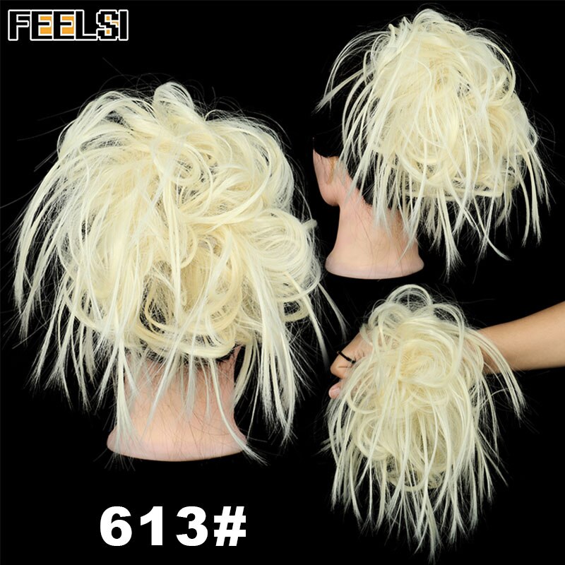 FEELSI 7 Zoll Chaotisch lockige Chignon haar brötchen Elastischen Band Haar brötchen Lockige Scrunchie haar Hochsteckfrisur Abdeckung Synthetische Haarteil für frauen: P2/613