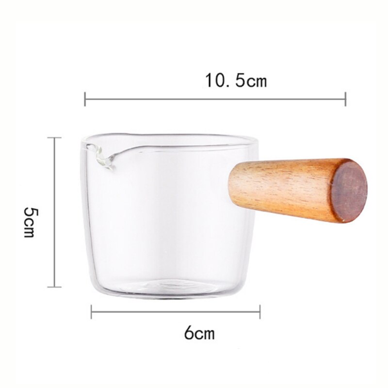 Glass Measuring Cup Creamer Jug Glass Coffee Milk Pitcher Espresso Cup Vinegar Sauce Cup Glass Gravy Boat with Wood Handle: 100ml / 2pcs
