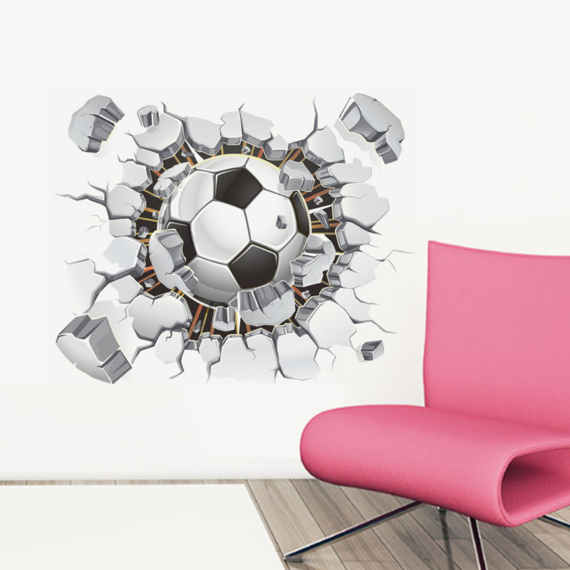 Flyvende fodbold brudt wallsticker vinduesudsigt boligindretningsmærkater til drenge værelse stue sports stickers dekorationer