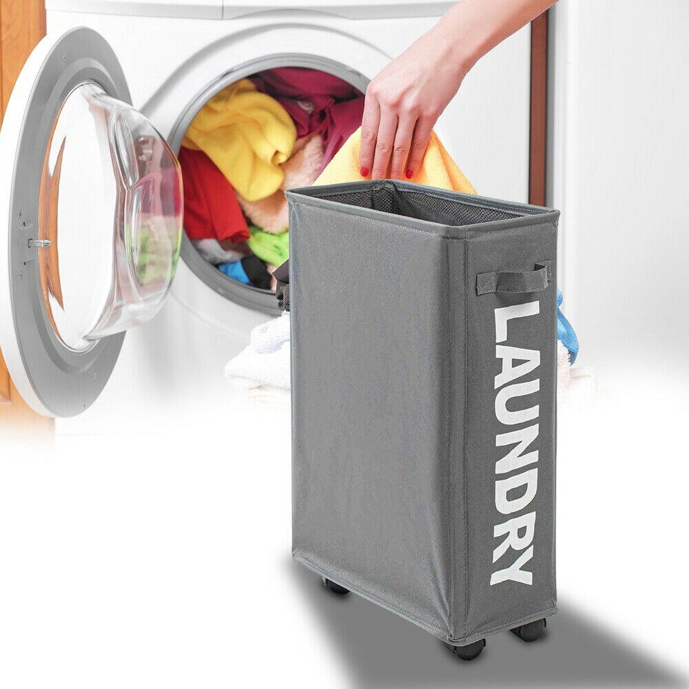 Rolling Corner Laundry Basket Slim Laundry Hamper with Mesh Cover Waterproof Clothes Toy Storage Bin Organizer hamper