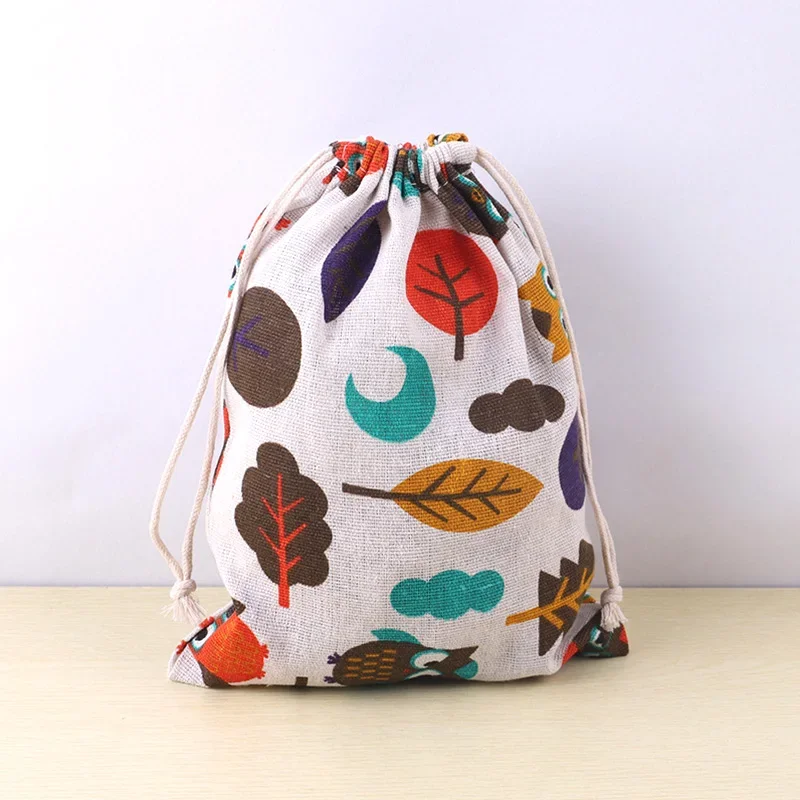 Bolsa de tela de lino y algodón, bolsa con cordón, estampado de plantas y animales bonitos, bolsa de almacenamiento de zapatos de tela de viaje para niños, estuche de maquillaje, bolsa de de Navidad: S / Negro