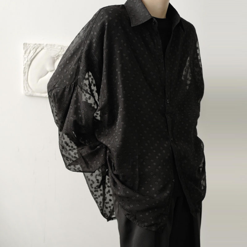 Xitao stippen dunne blouse dames wit zwart enkele borst lange mouw herfst los shirt dzl 1506