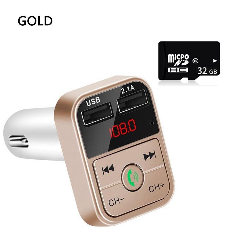 Samochodowy Bluetooth 5.0 nadajnik Modulator FM bezprzewodowa ładowarka samochodowa zestaw głośnomówiący odbiornik Audio Auto MP3 odtwarzacz samochodowy podwójny Adapter USB: gold 32GB