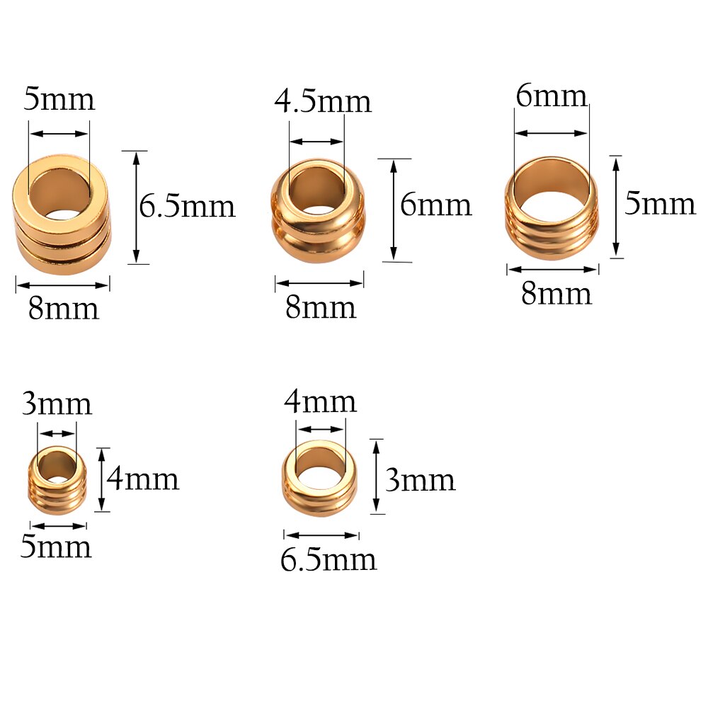 Colgante de cuentas con separador de acero inoxidable, 30 Uds., cuentas redondas sueltas, abalorios de engarce para fabricación de joyas DIY y componentes: Gold / 8x6x4.5