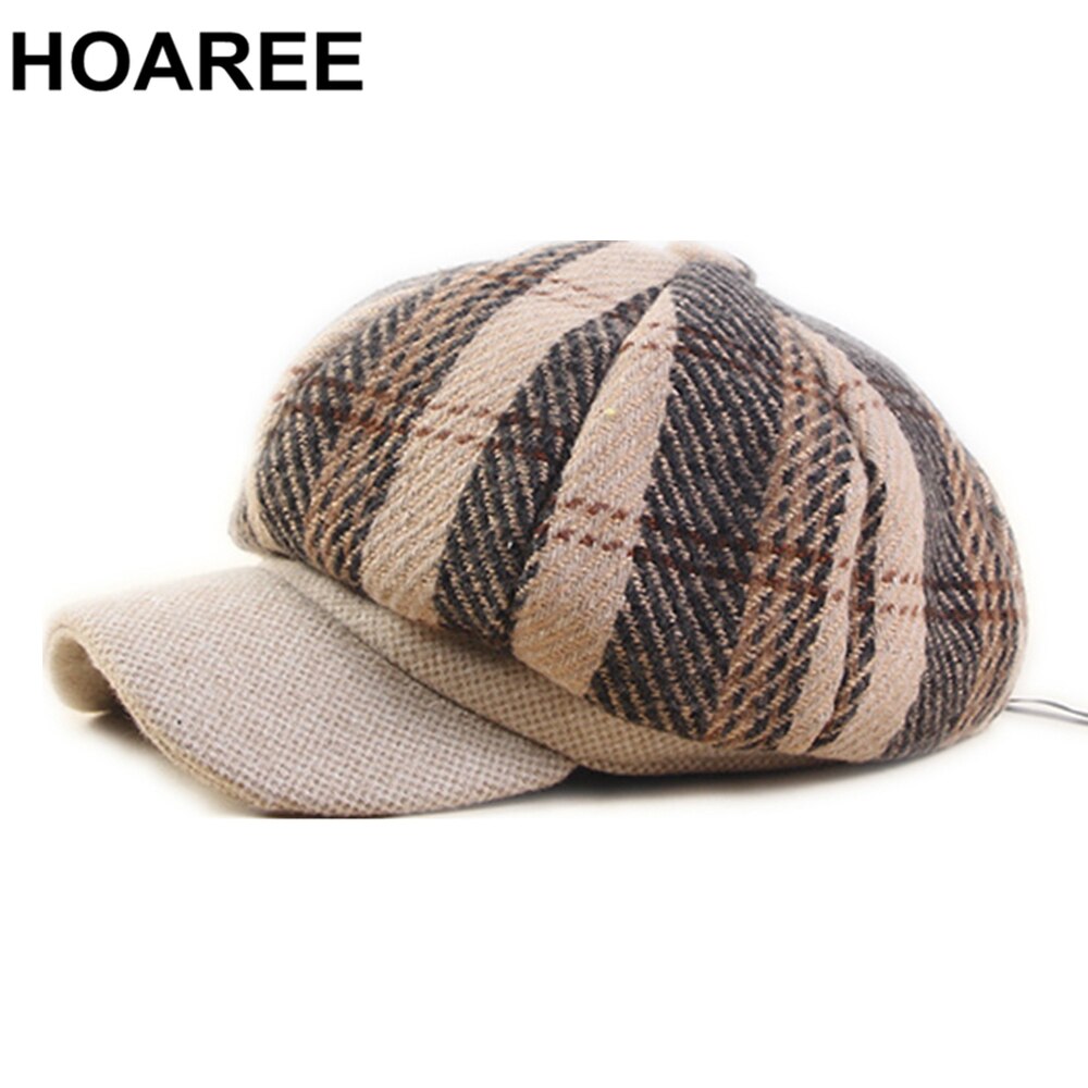 HOAREE, gorra para mujer, gorra de Tweed Gabby Baker Boy, gorra Vintage a cuadros, sombrero para mujer, beis, chicas, estilo británico, sombrero artístico, gorra plana de invierno